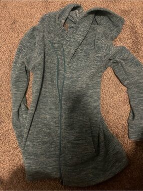 Roxy Heathered Teal Hooded front zip fleece asymmetric L